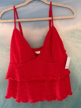 Oneill Red Ruffle Tiered Spaghetti Strap Camisole